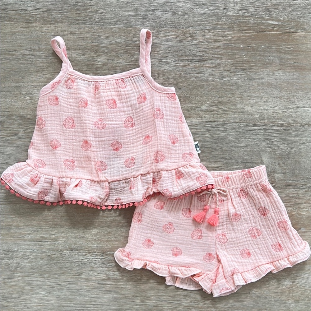 Rabbit + Bear Baby Girl Seashell Organic Cotton Matching Set 6-9 18 months
